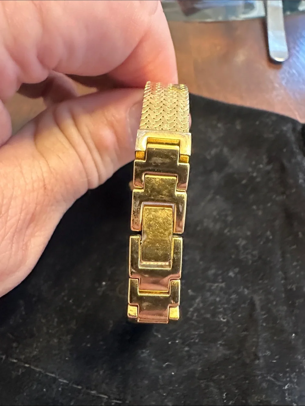 Vintage Armitron Gold-Tone Bracelet Watch with Black Oval Dial
